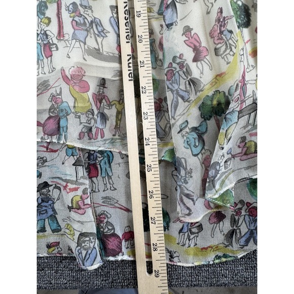 Tibi Skirt Womens 8 White City Life Print Silk Chiffon Asym Ruffle - Picture 7 of 7